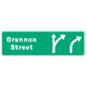 Various exit signs are used on freeways. In urban areas, many exit ramps have more than one lane. Overhead and ground-mounted signs help drivers choose the correct lane to exit or stay on the freeway.