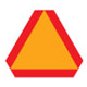 The 'slow-moving vehicle' sign is an orange triangle with a red border. It alerts other drivers that the vehicle ahead will be travelling at 40 km/h or less. When on a road, farm tractors, farm implements/machinery, and vehicles not capable of sustaining speeds over 40 km/h must display the slow moving vehicle sign. Watch for these slow moving vehicles and reduce your speed as necessary