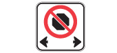 Do not stop in the area between the signs. This means you may not stop your vehicle in this area, even for a moment. (Used in pairs or groups.)