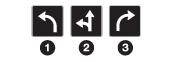 These signs, above the road or on the pavement before an intersection, tell drivers the direction they must travel. For example: the driver in lane one must turn left; the driver in lane two must turn left or go straight ahead; and the driver in lane three must turn right.