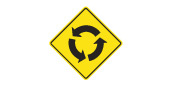 Roundabout Ahead. Reduce Speed. The counter-clockwise arrows show the direction of vehicle traffic within the roundabout