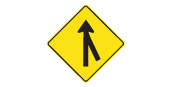 Two roads going in the same direction are about to join into one. Drivers on both roads are equally responsible for seeing that traffic merges smoothly and safely